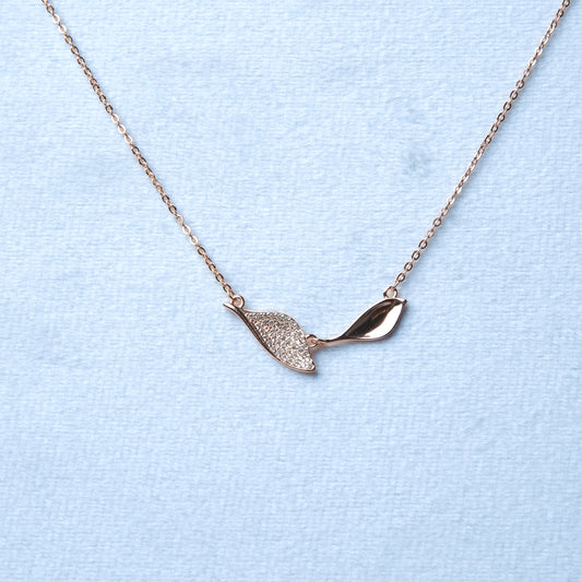Veloria™ by Zyrene – Twin Leaf Rose-Gold Necklace | Minimal Sparkle Pendant | 925 Sterling Silver | Everyday Luxe