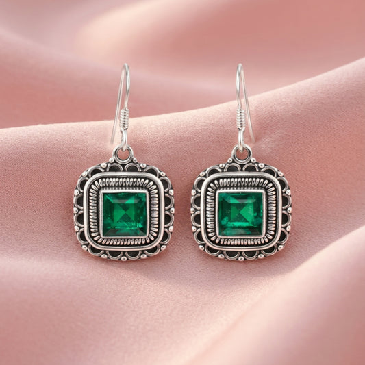 Elowen™ Vintage Emerald Frame Earrings | Sterling Silver | Old Soul Glow | Meaningful Gift for Her
