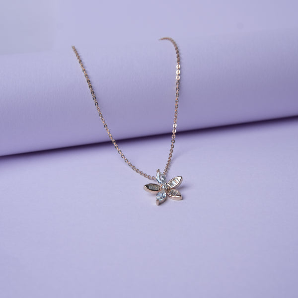 Florentine™ by Zyrene – Petal-Cut Crystal Flower Necklace | 925 Sterling Silver | Soft Glow Daily Wear Pendant