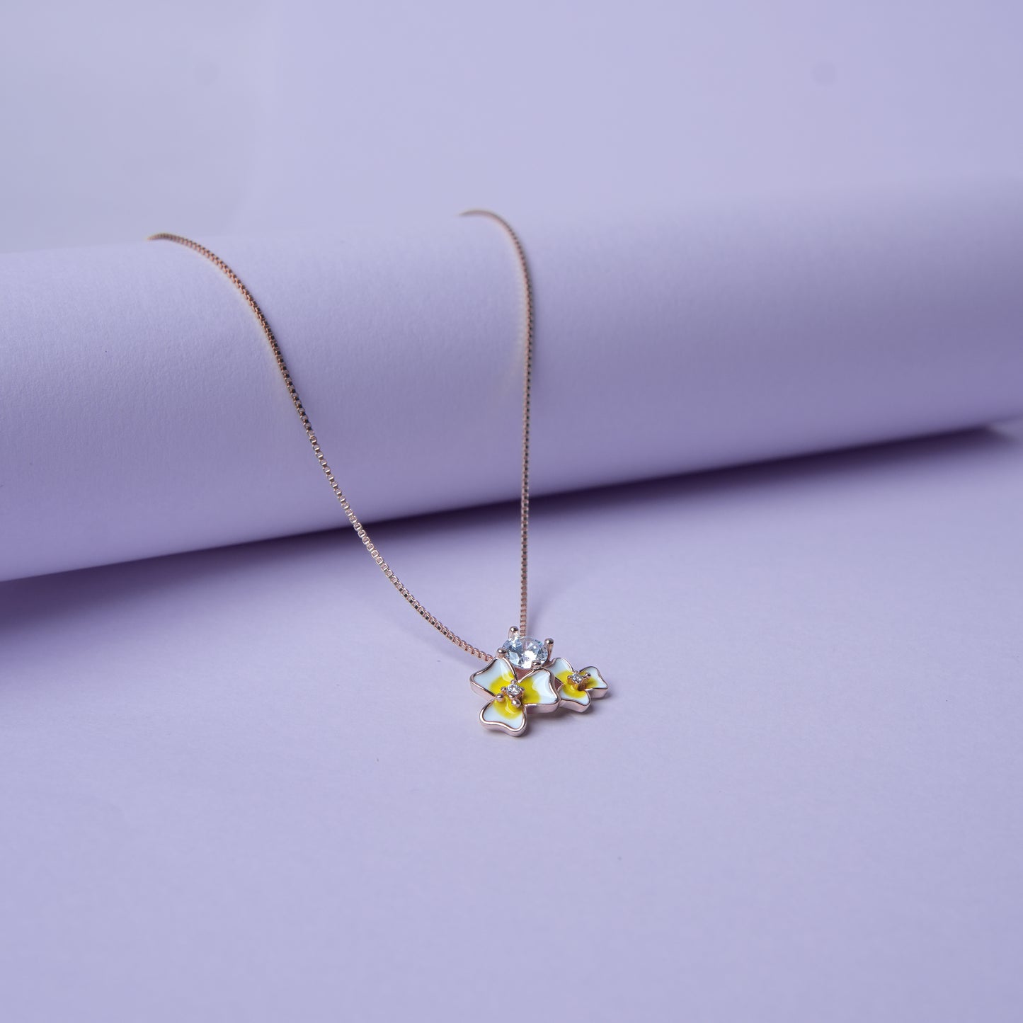 Solara™ by Zyrene – Sunny Blossom Pendant | 18K Rose-Gold Finish | Crystal Centrepiece | Everyday Glow