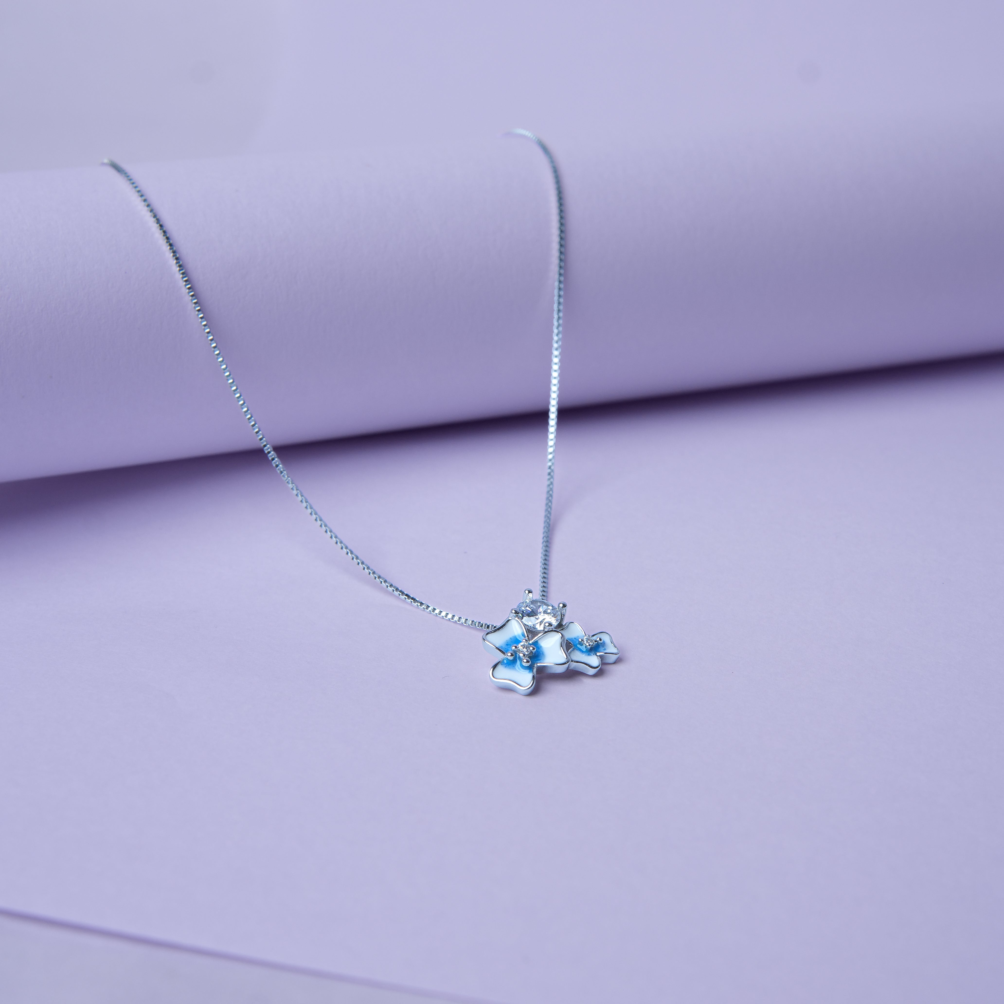 Aurelia™ by Zyrene – Blue Blossom Necklace | Enamel Floral Pendant | 9