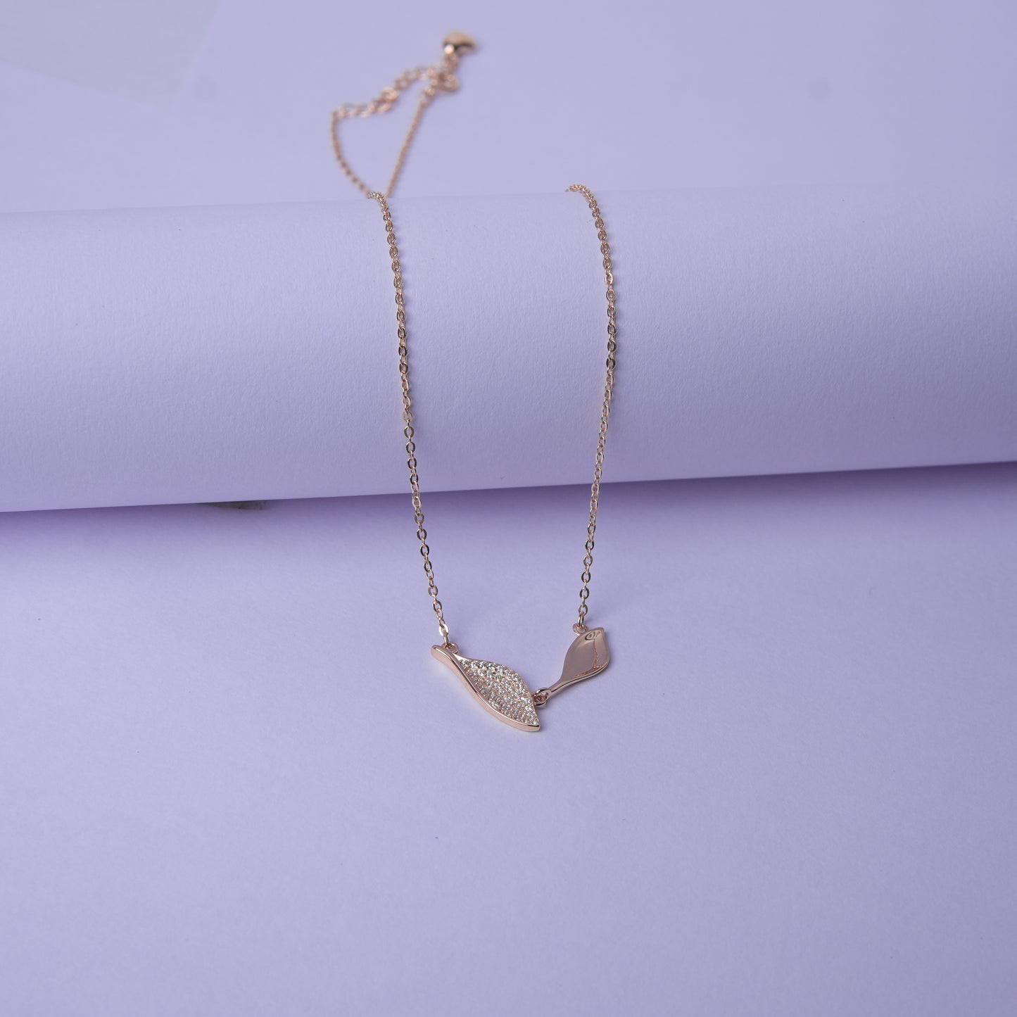 Veloria™ by Zyrene – Twin Leaf Rose-Gold Necklace | Minimal Sparkle Pendant | 925 Sterling Silver | Everyday Luxe