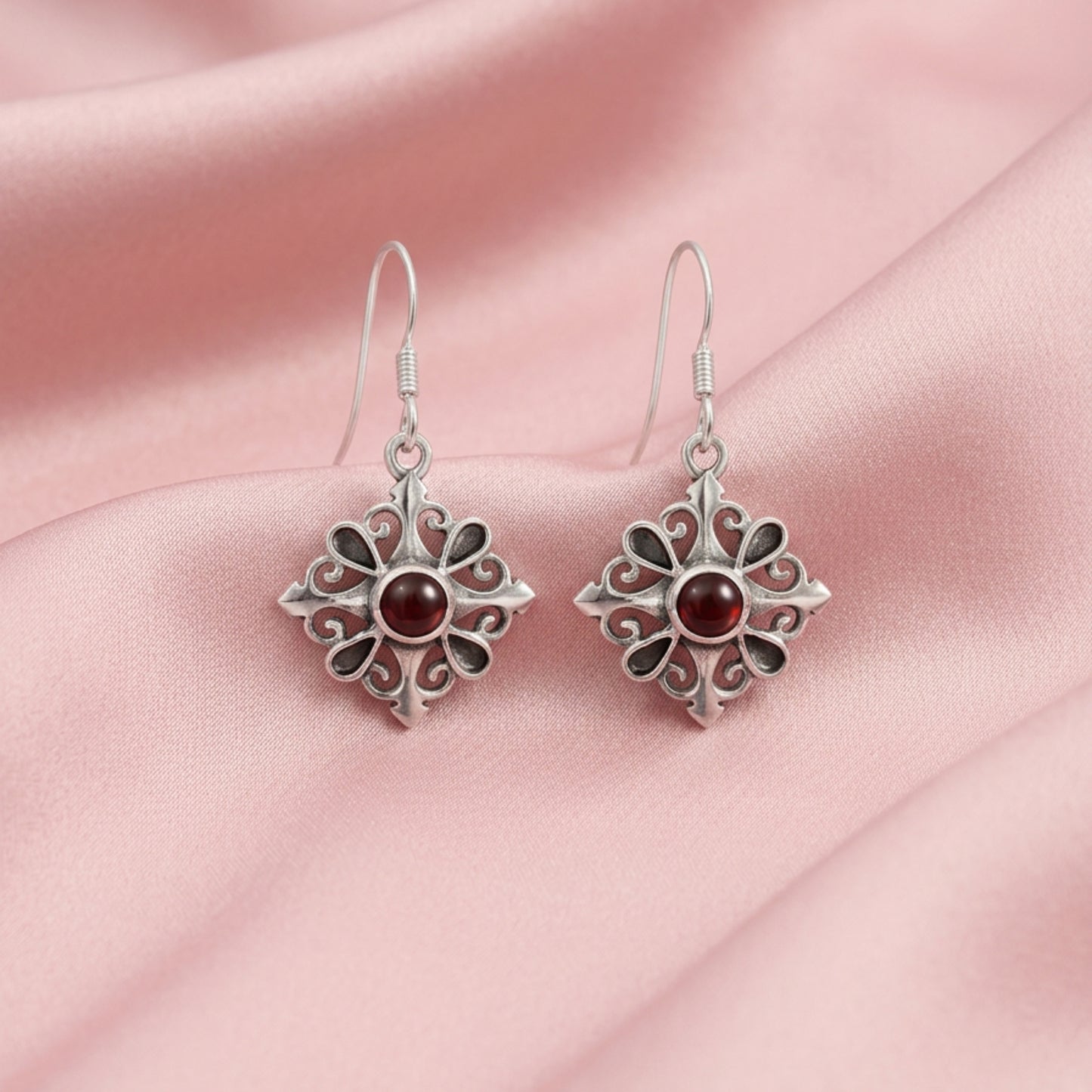 Veloria™ Vintage Ruby Bloom Earrings | Sterling Silver | Old Soul Glow | Meaningful Gift for Her