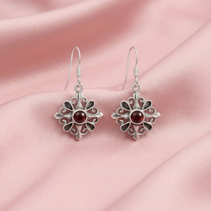 Veloria™ Vintage Ruby Bloom Earrings | Sterling Silver | Old Soul Glow | Meaningful Gift for Her