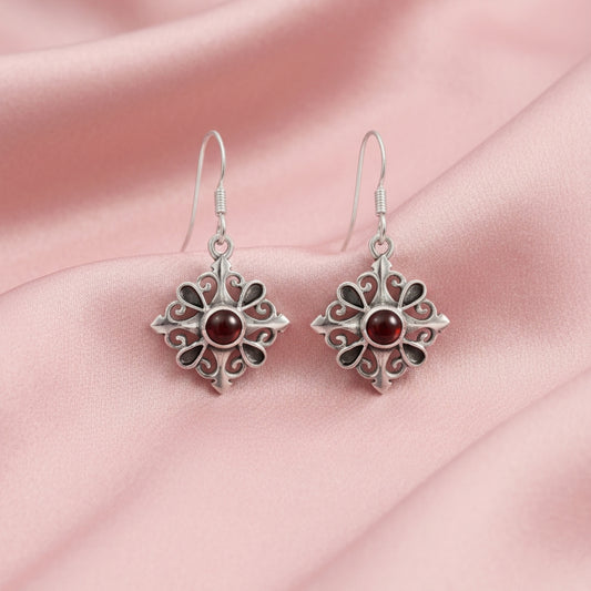 Veloria™ Vintage Ruby Bloom Earrings | Sterling Silver | Old Soul Glow | Meaningful Gift for Her
