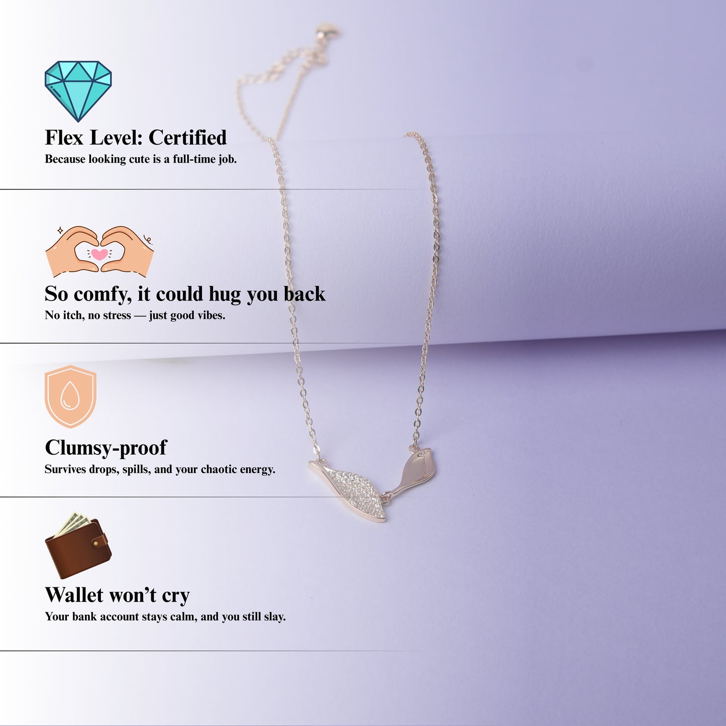 Veloria™ by Zyrene – Twin Leaf Rose-Gold Necklace | Minimal Sparkle Pendant | 925 Sterling Silver | Everyday Luxe