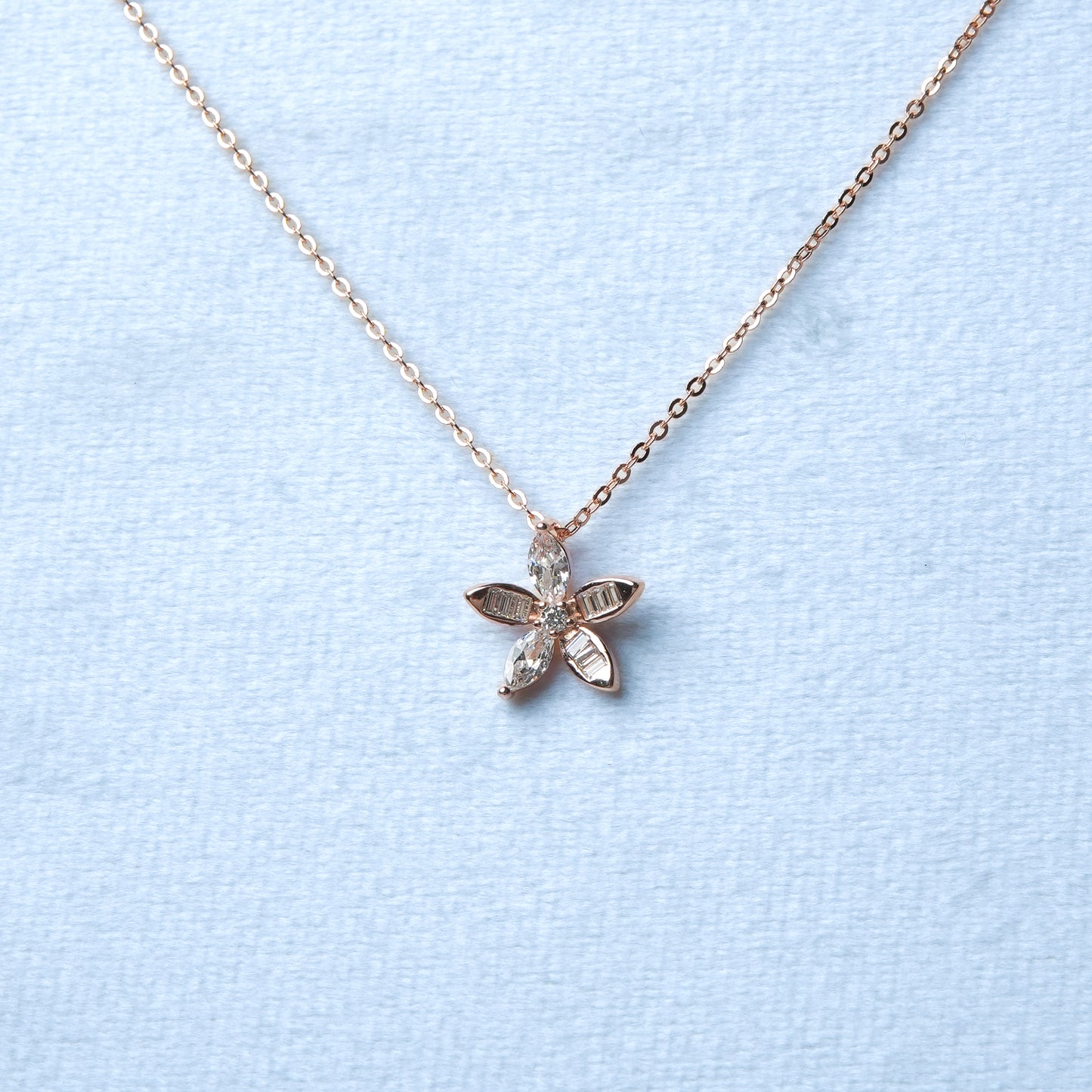 Florentine™ by Zyrene – Petal-Cut Crystal Flower Necklace | 925 Sterling Silver | Soft Glow Daily Wear Pendant