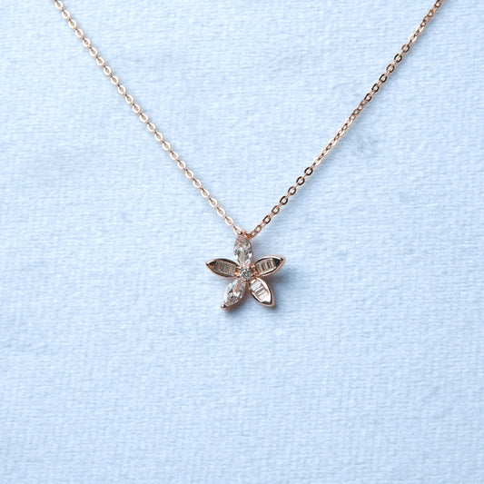 Florentine™ by Zyrene – Petal-Cut Crystal Flower Necklace | 925 Sterling Silver | Soft Glow Daily Wear Pendant