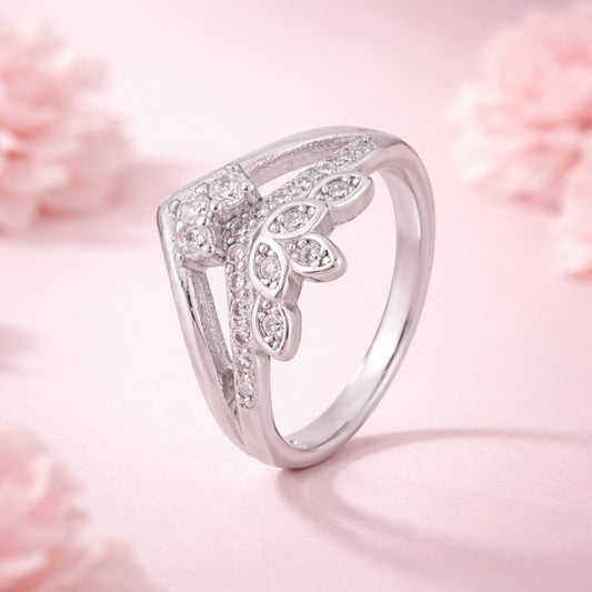 Celestia™ by Zyrene – Princess Crown Floral Ring | 925 Sterling Silver | Pavé Sparkle | Lifetime Plating + 6-Month Warranty