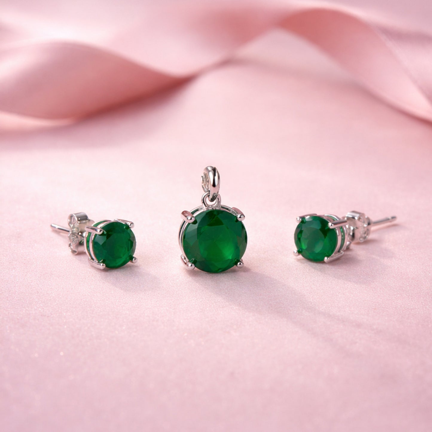 Verdura™ by Zyrene – Emerald Glow Pendant & Earrings Set | 925 Sterling Silver | Everyday Luxe Charm