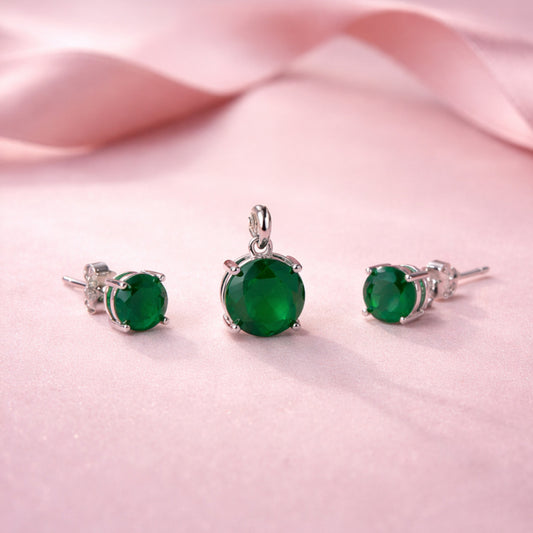 Verdura™ by Zyrene – Emerald Glow Pendant & Earrings Set | 925 Sterling Silver | Everyday Luxe Charm
