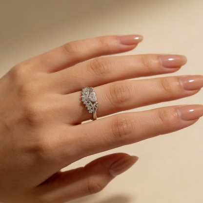Side view of Zyrene Aarika 925 silver ring showing slim lightweight band