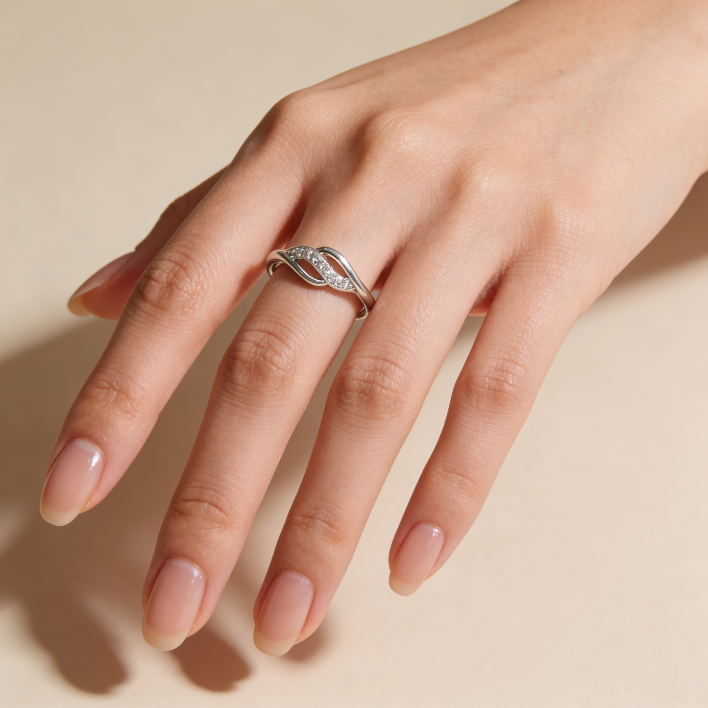 Zyrene Anaya 925 silver infinity ring worn on hand for daily wear styling