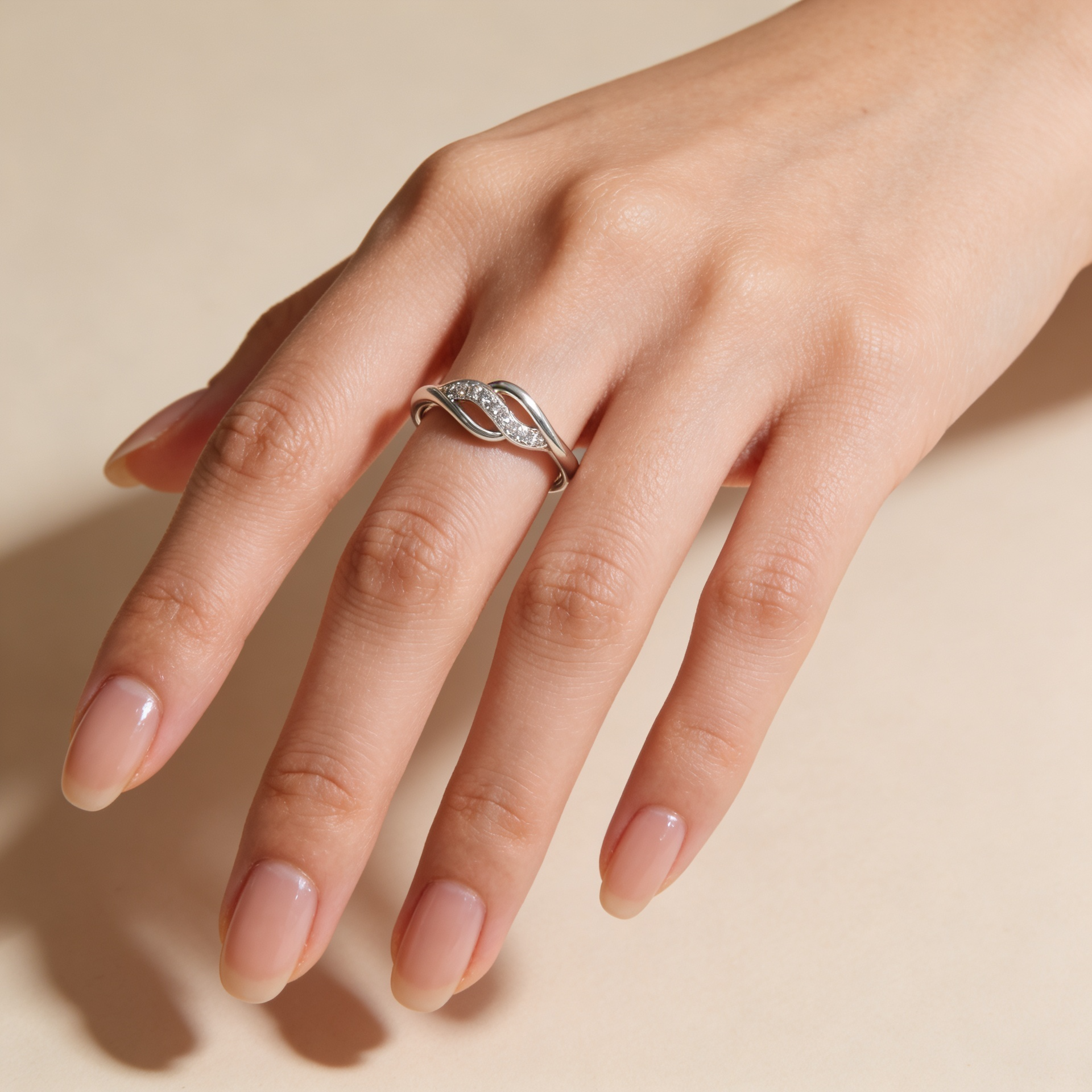 Zyrene Anaya 925 silver infinity ring worn on hand for daily wear styling