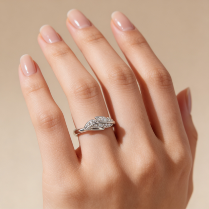 Zyrene Avni 925 silver leaf ring worn on hand for daily wear styling