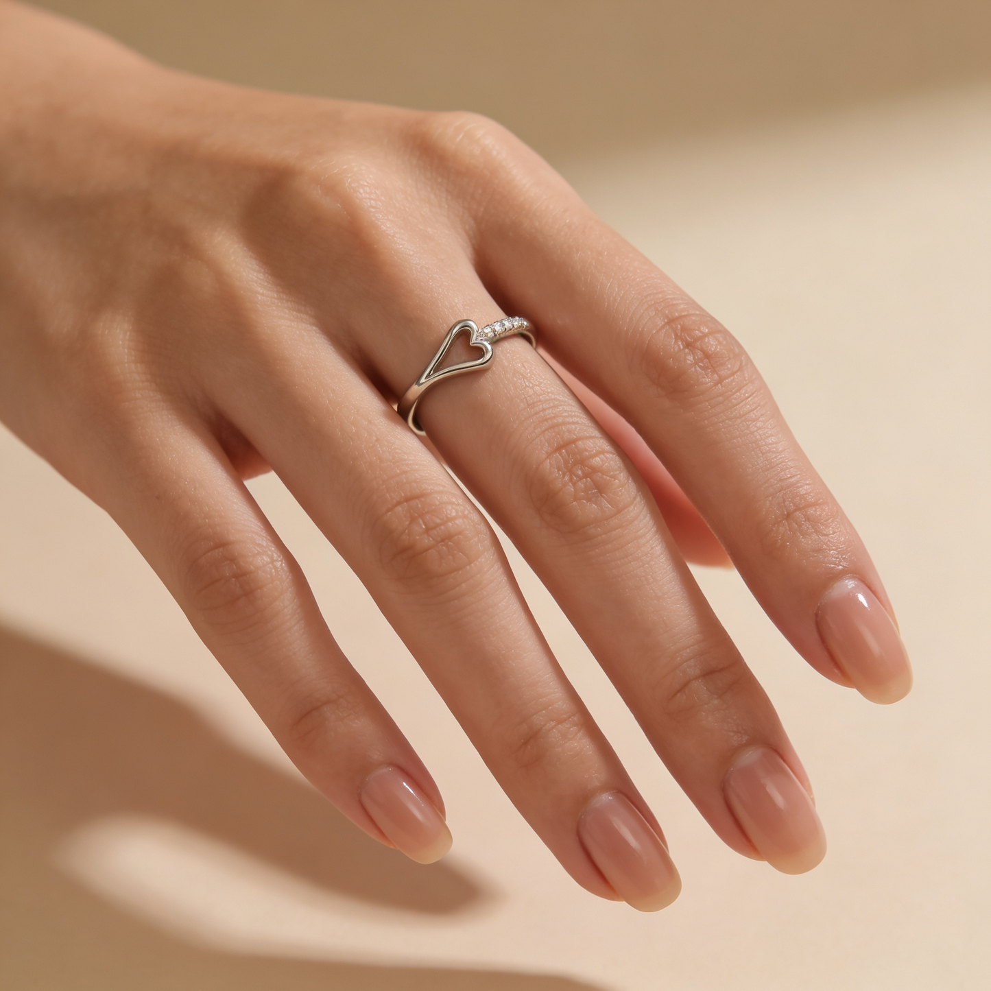 Zyrene Ira 925 silver heart ring worn on hand for daily wear styling