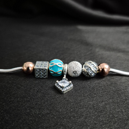 Infynia™ by Zyrene – Dual-Tone Silver Charm Bracelet | 925 Sterling Silver | Infinity & Crystal Charms