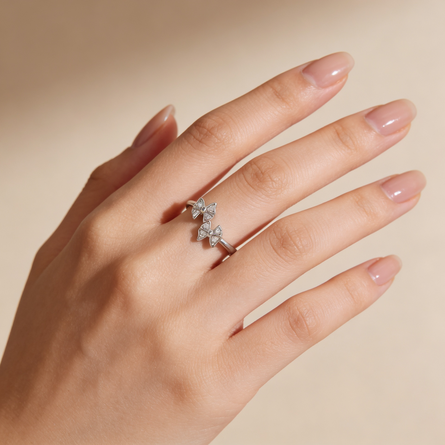 Zyrene Kyra 925 silver butterfly ring worn on hand for daily wear styling