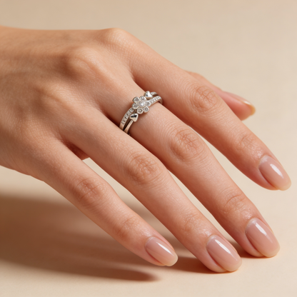 Zyrene Myra 925 silver flower heart ring worn on hand for daily wear styling