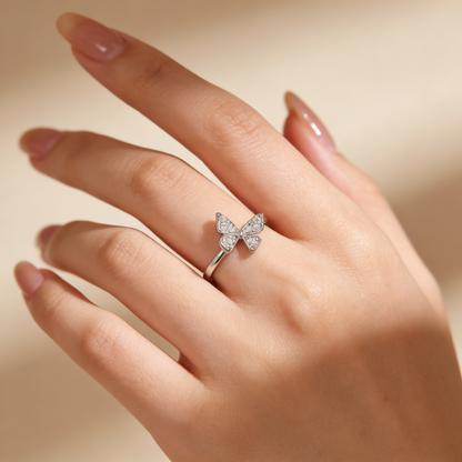 Zyrene Pari 925 silver butterfly ring worn on hand for daily wear styling