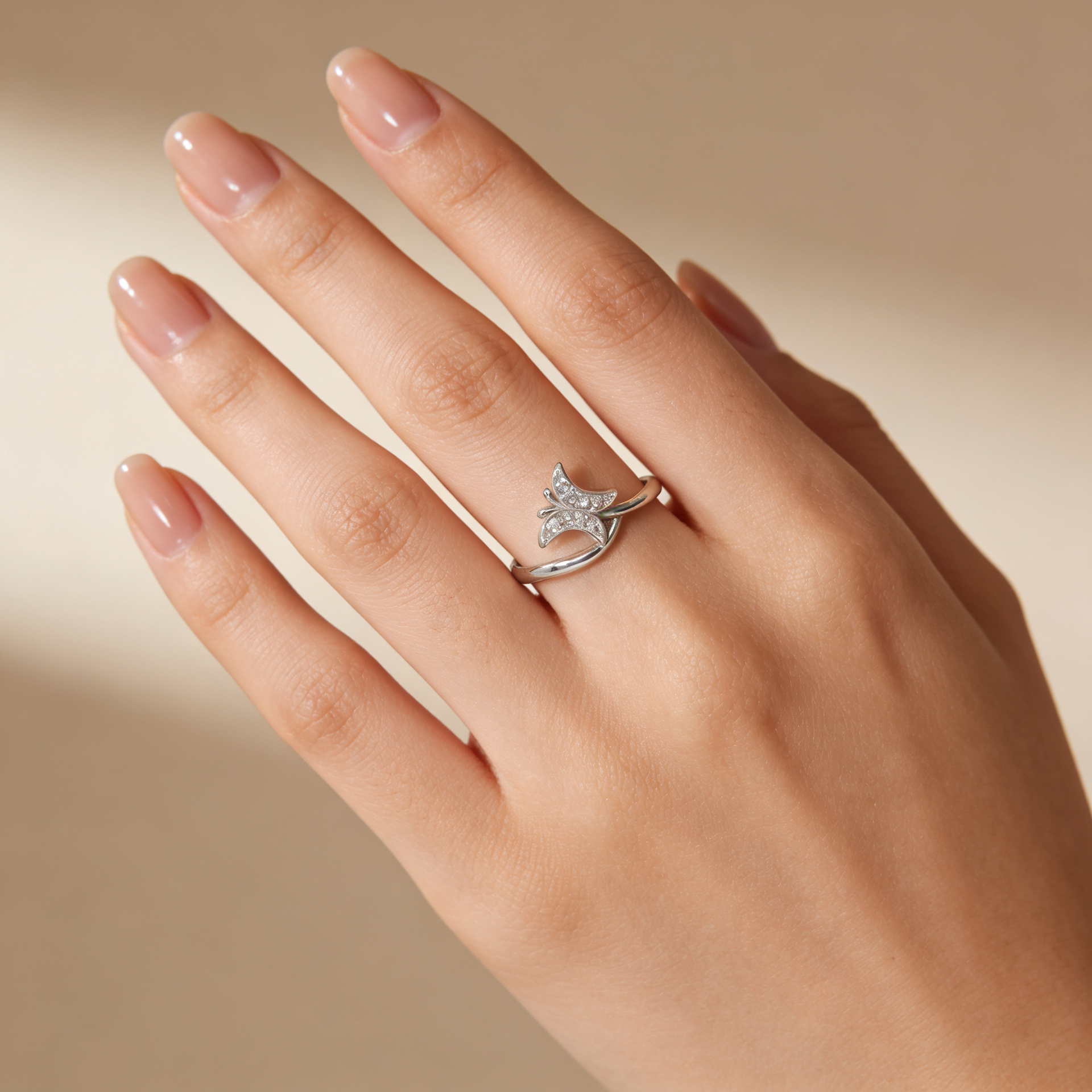 Zyrene Pihu 925 silver butterfly ring worn on hand for daily wear styling