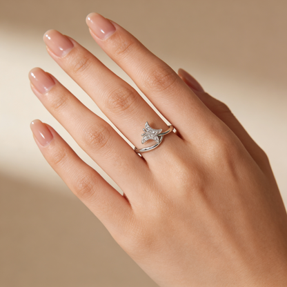 Zyrene Pihu 925 silver butterfly ring worn on hand for daily wear styling