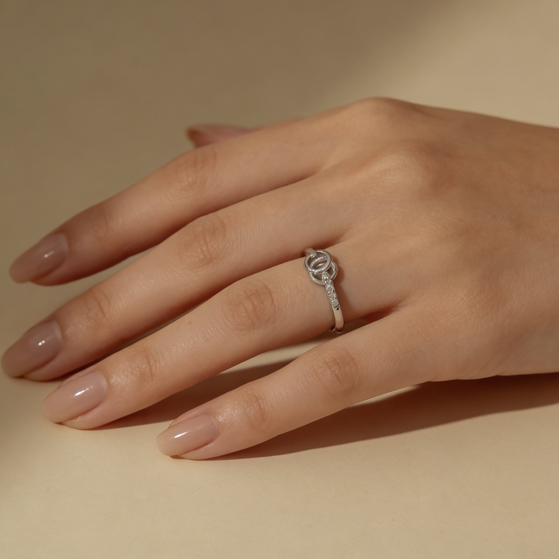 Zyrene Riva 925 silver circle ring worn on hand for daily wear styling