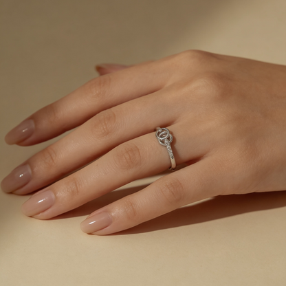 Zyrene Riva 925 silver circle ring worn on hand for daily wear styling