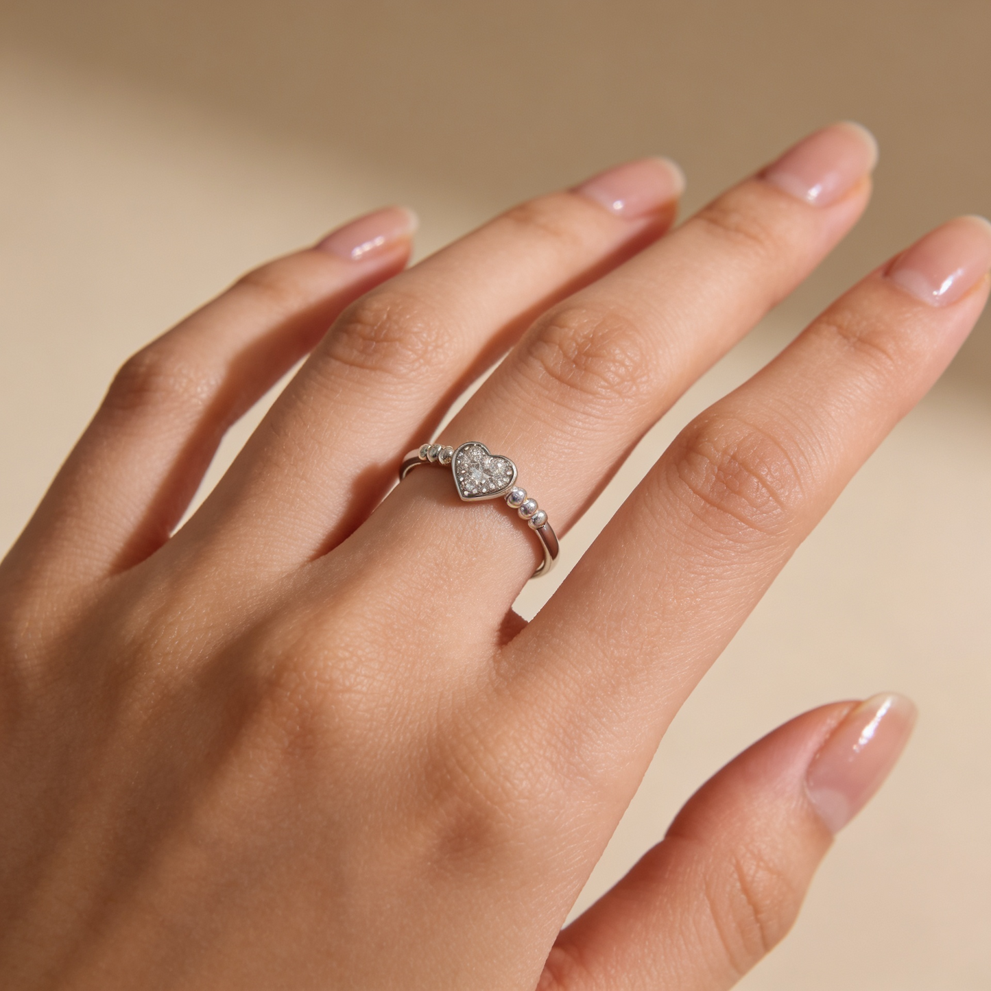 Zyrene Siya 925 silver heart ring worn on hand for daily wear styling