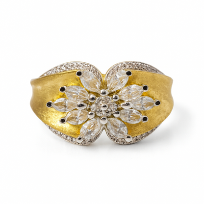 Aurelia™ by Zyrene – Gold-Tone Floral Cluster Ring | 925 Sterling Silver | Lifetime Plating & 6-Month Warranty