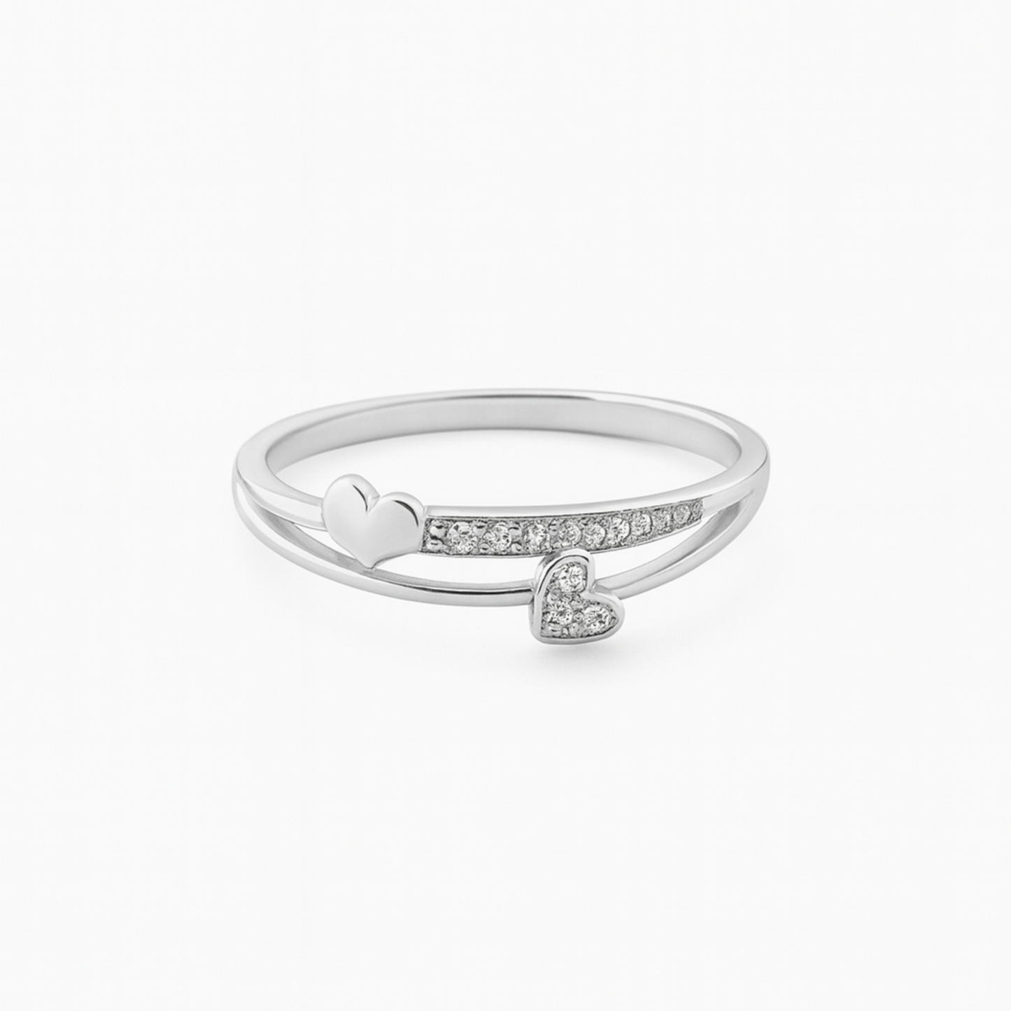 Duetta™ by Zyrene – Twin Heart Band Ring | 925 Sterling Silver | Lifetime Plating & 6-Month Warranty