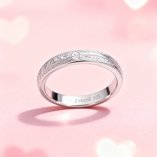 LUMIÈRE DOT™ Ring – 925 Sterling Silver Textured Band by Zyrene | Soft Luxe Sparkle