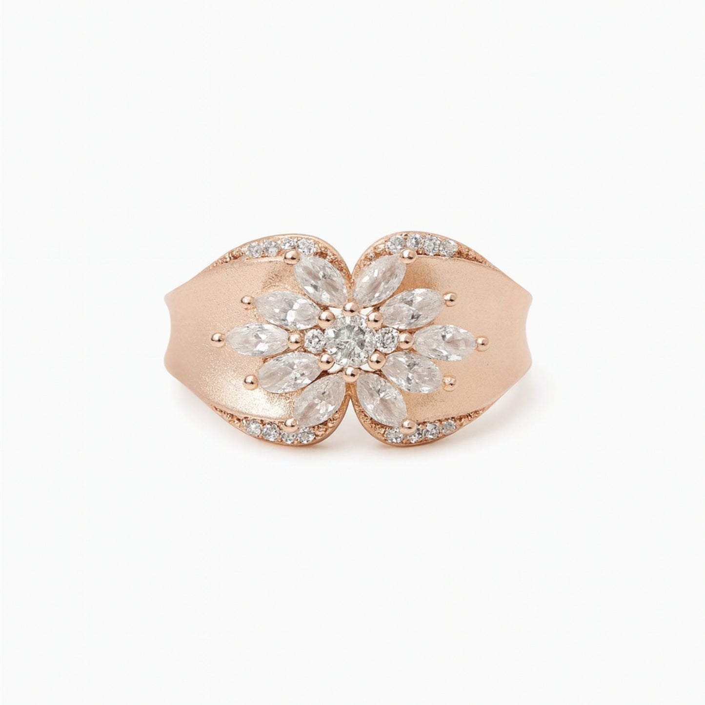 Rosava™ by Zyrene – Rose-Gold Floral Cluster Ring | 925 Sterling Silver | Lifetime Plating & 6-Month Warranty