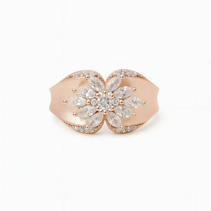 Rosava™ by Zyrene – Rose-Gold Floral Cluster Ring | 925 Sterling Silver | Lifetime Plating & 6-Month Warranty