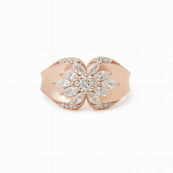 Rosava™ by Zyrene – Rose-Gold Floral Cluster Ring | 925 Sterling Silver | Lifetime Plating & 6-Month Warranty