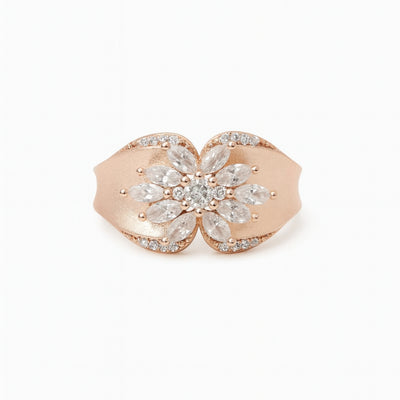 Rosava™ by Zyrene – Rose-Gold Floral Cluster Ring | 925 Sterling Silver | Lifetime Plating & 6-Month Warranty