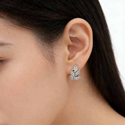Aarohi™ Floral Leaf Stud Earrings by Zyrene — 925 Silver Earrings