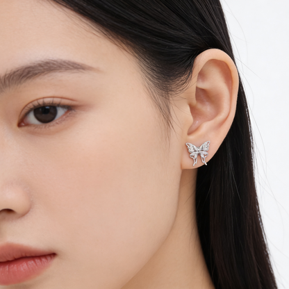 Zyrene 925 silver butterfly stud earrings worn for daily wear styling