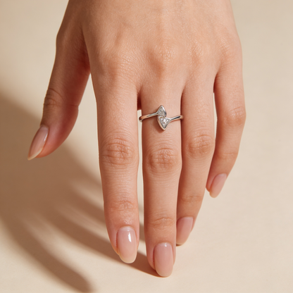 Zyrene Liora 925 silver bow ring worn on hand for everyday styling